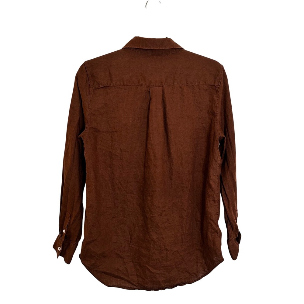 Quince European Linen Button Down Shirt Size S Chocolate Brown Long Sleeve - Picture 2 of 7